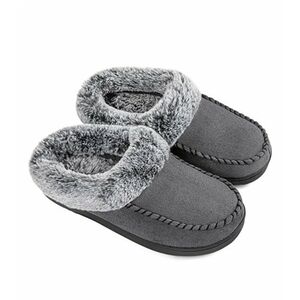 🆕RockDove Dark Gray Faux Fur-Trim Moccasin Slippers
